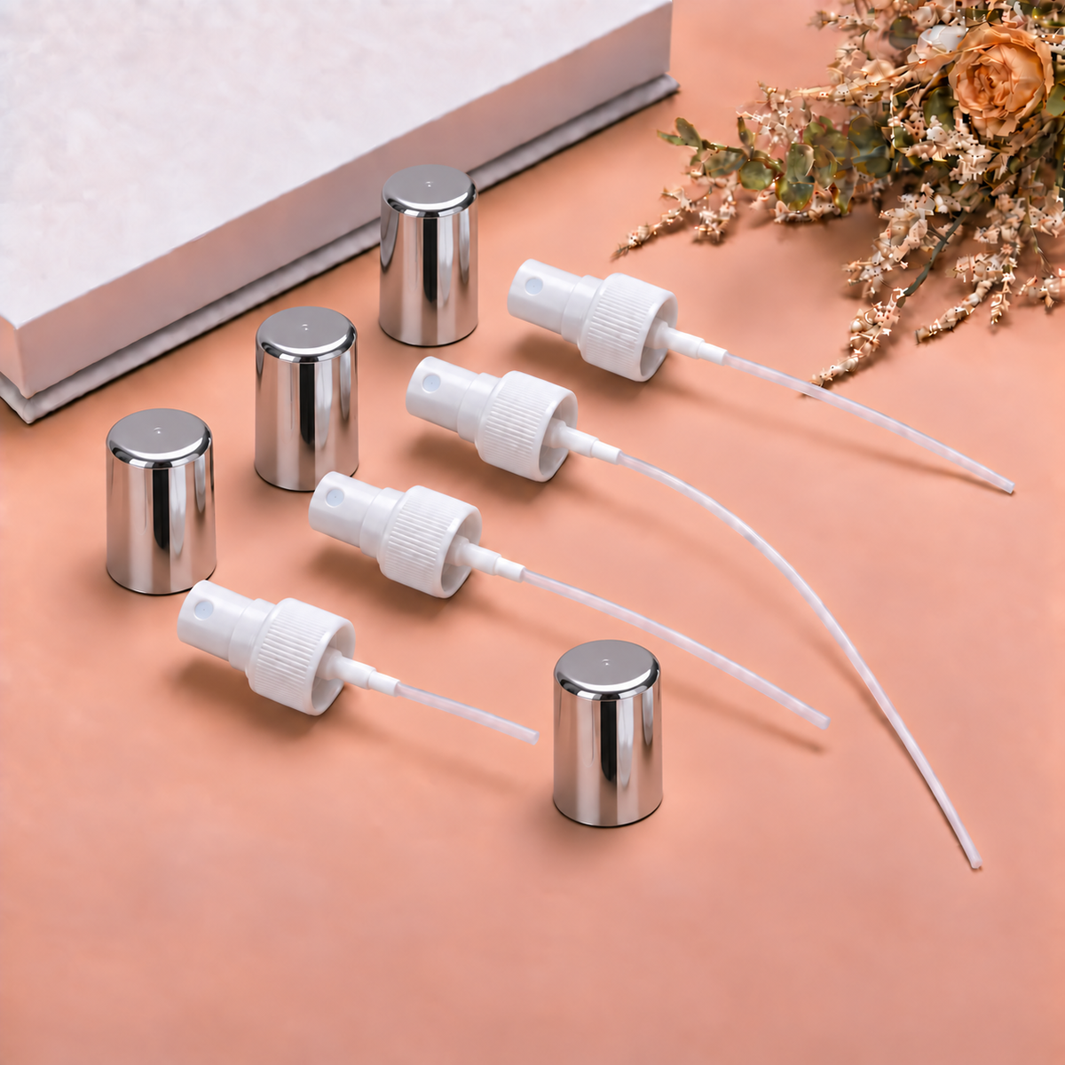 Silver Metallic Cap and White Plastic Pump